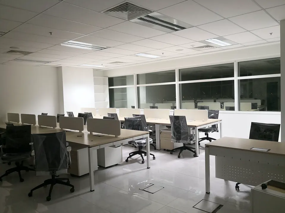Open-plan office with new workstations